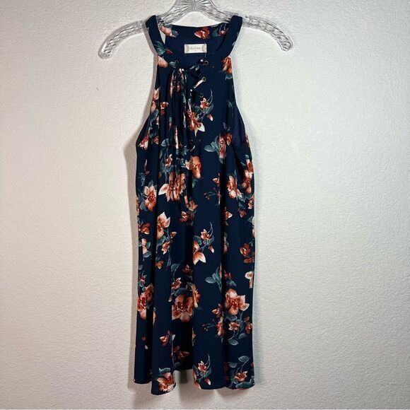 Altar'd State Navy Floral Sleeveless Tie Neck  A-Line Dress Women's Small‎ - Picture 1 of 7